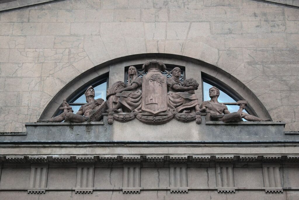 A bank building with columns