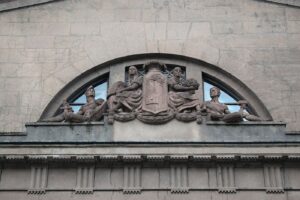 A bank building with columns