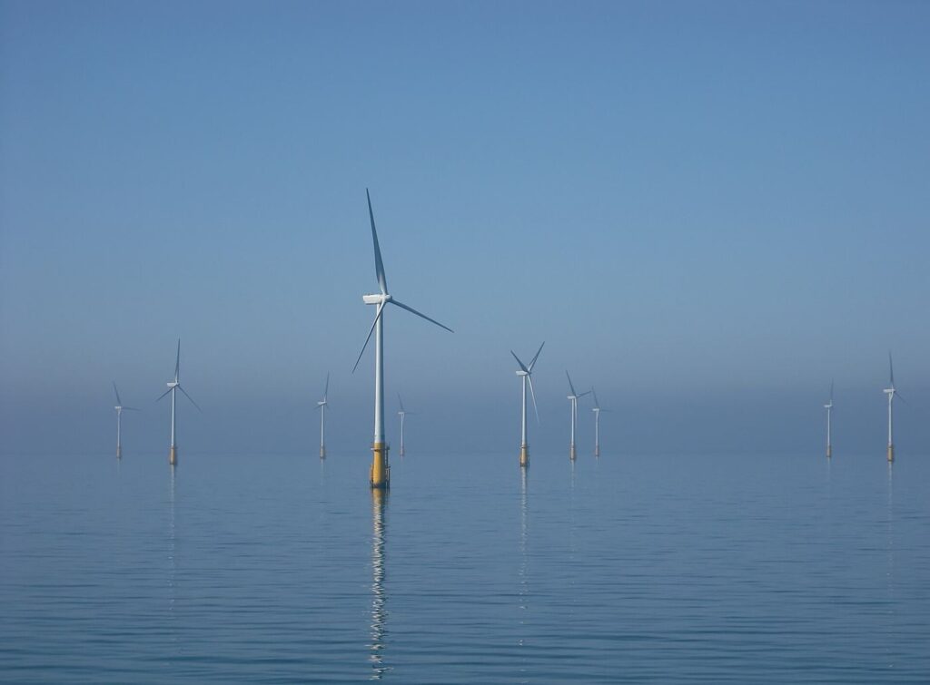 Offshore wind turbines at sea